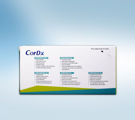 CorDx Influenza A/B Covid-19 Schnelltest Verpackungsrückseite